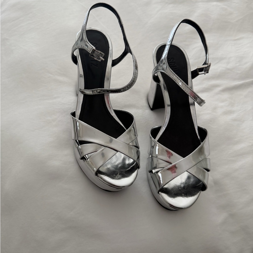 SCHUTZ Metallic Silver Platform Heels